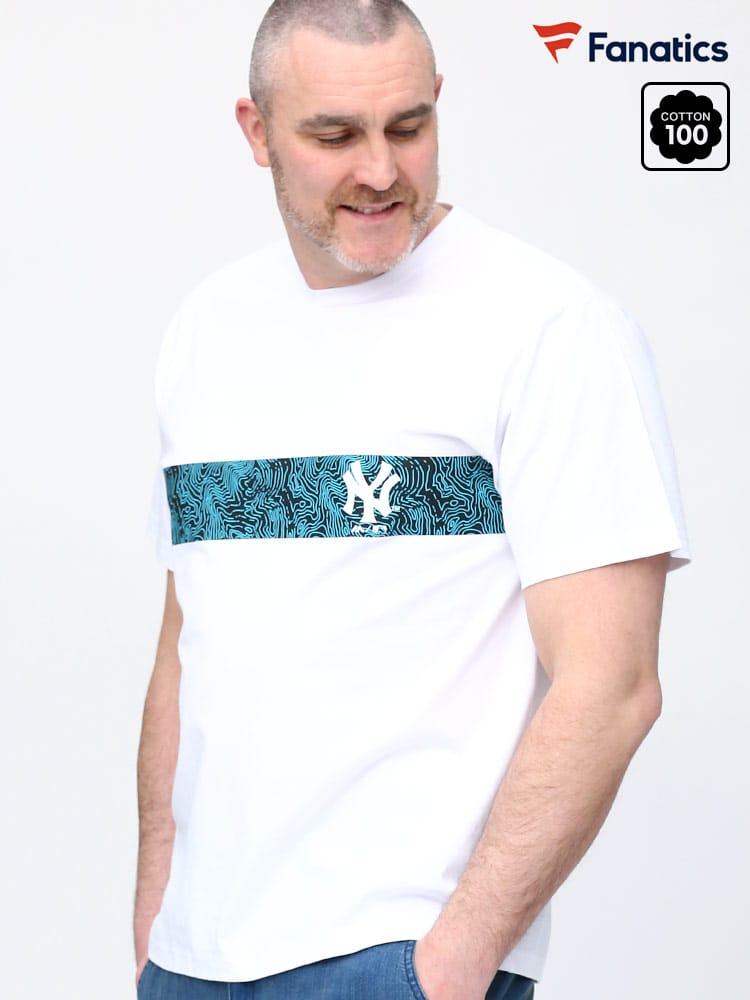 大きいサイズ メンズ Fanatics (ファナティクス) ヤンキース ライン クルーネック 半袖 Tシャツ Isobsr Line Print