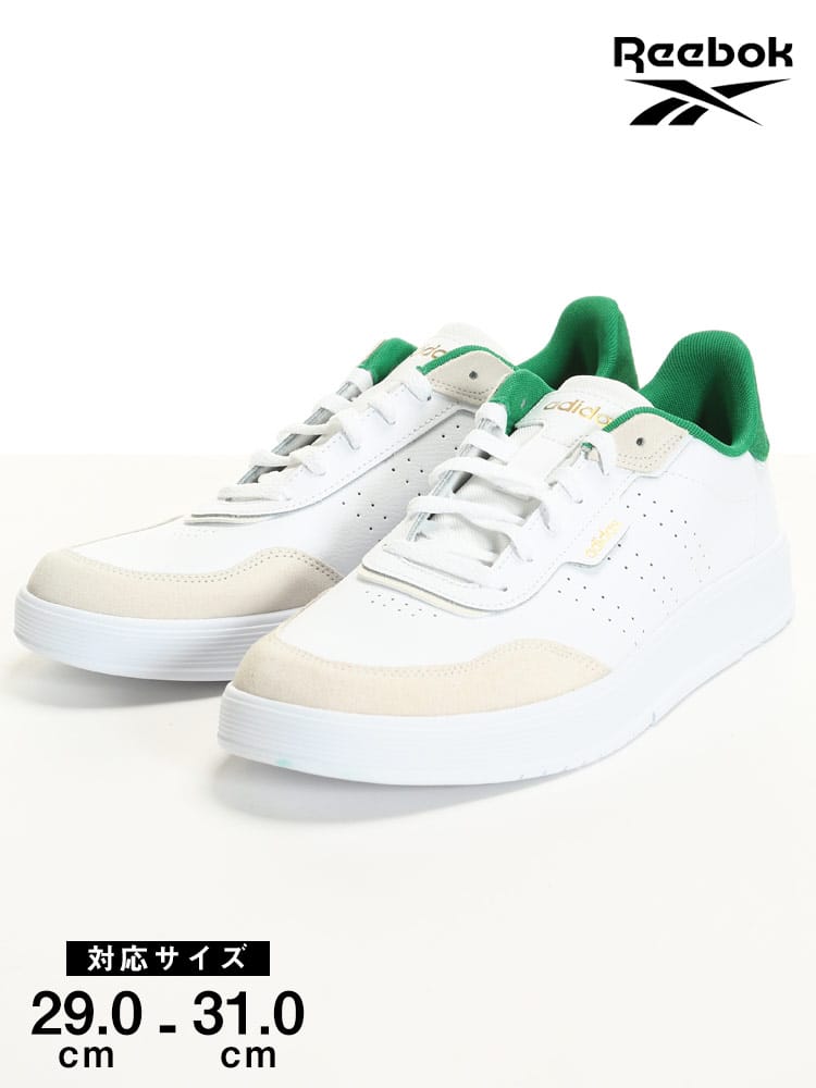 大きいサイズ メンズ adidas (アディダス) レザー 切り替え ローカットスニーカー COURTROOK M WHITE×GREEN