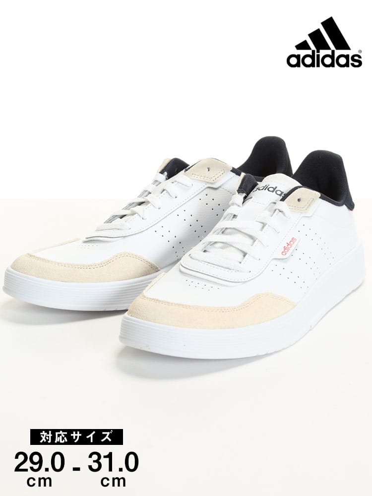 大きいサイズ メンズ adidas (アディダス) レザー 切り替え ローカットスニーカー COURTROOK M WHITE×NAVY