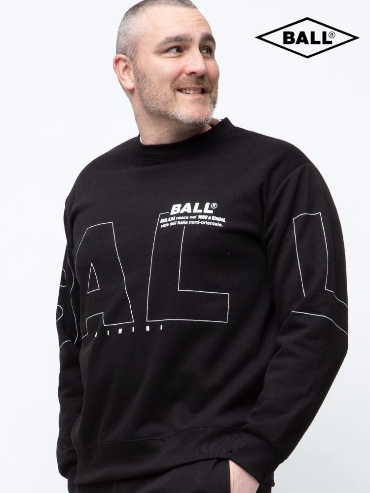 大きいサイズ メンズ BALL (ボール) ダンボール ロゴプリント クルーネック トレーナー