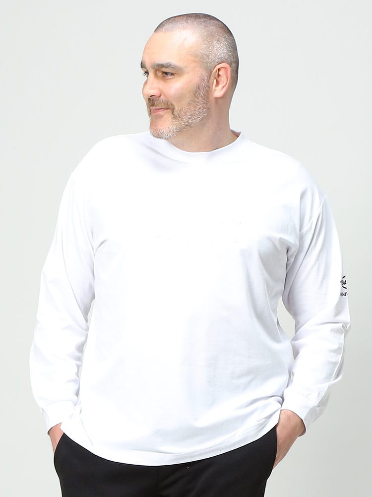 大きいサイズ メンズ BALL (ボール) エンボスプリント クルーネック 長袖 Tシャツ