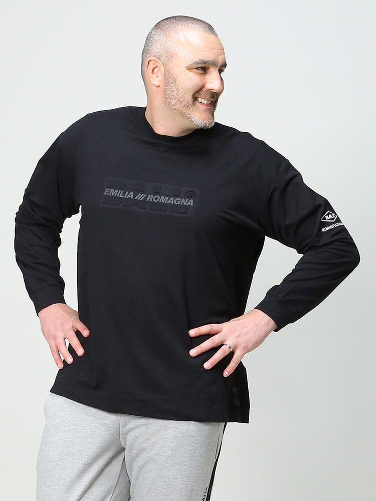 大きいサイズ メンズ BALL (ボール) エンボスプリント クルーネック 長袖 Tシャツ