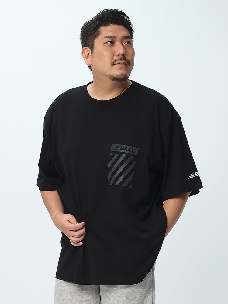 大きいサイズ メンズ BALL (ボール) 天竺 ロゴプリント クルーネック 半袖 Tシャツ