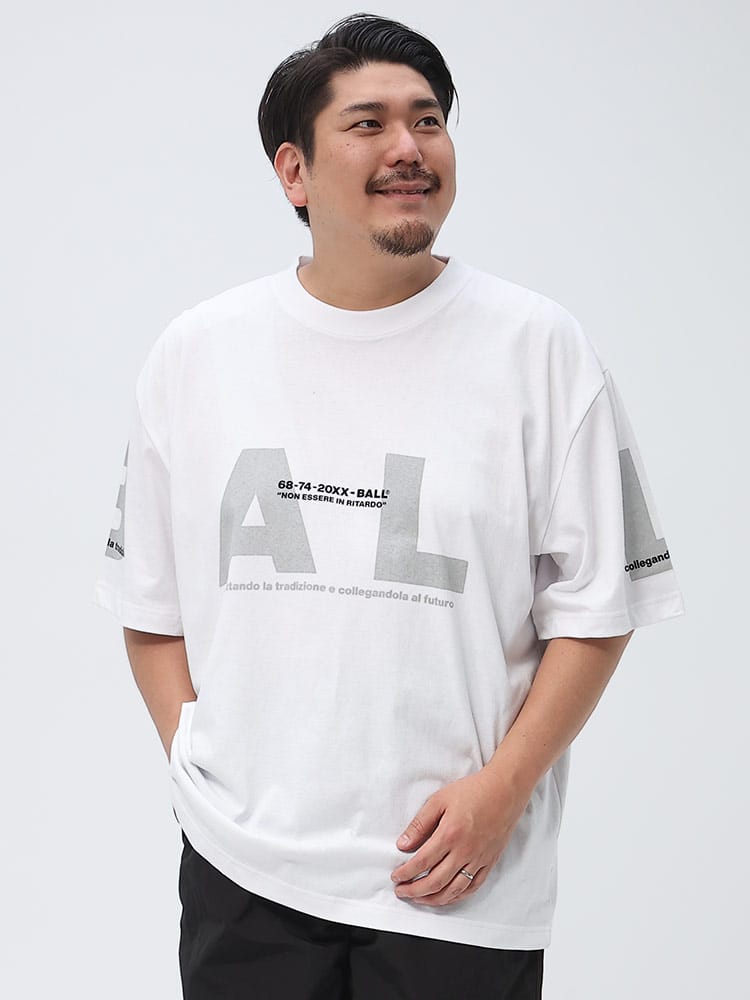 大きいサイズ メンズ BALL (ボール) 天竺 BIGプリント クルーネック 半袖 Tシャツ