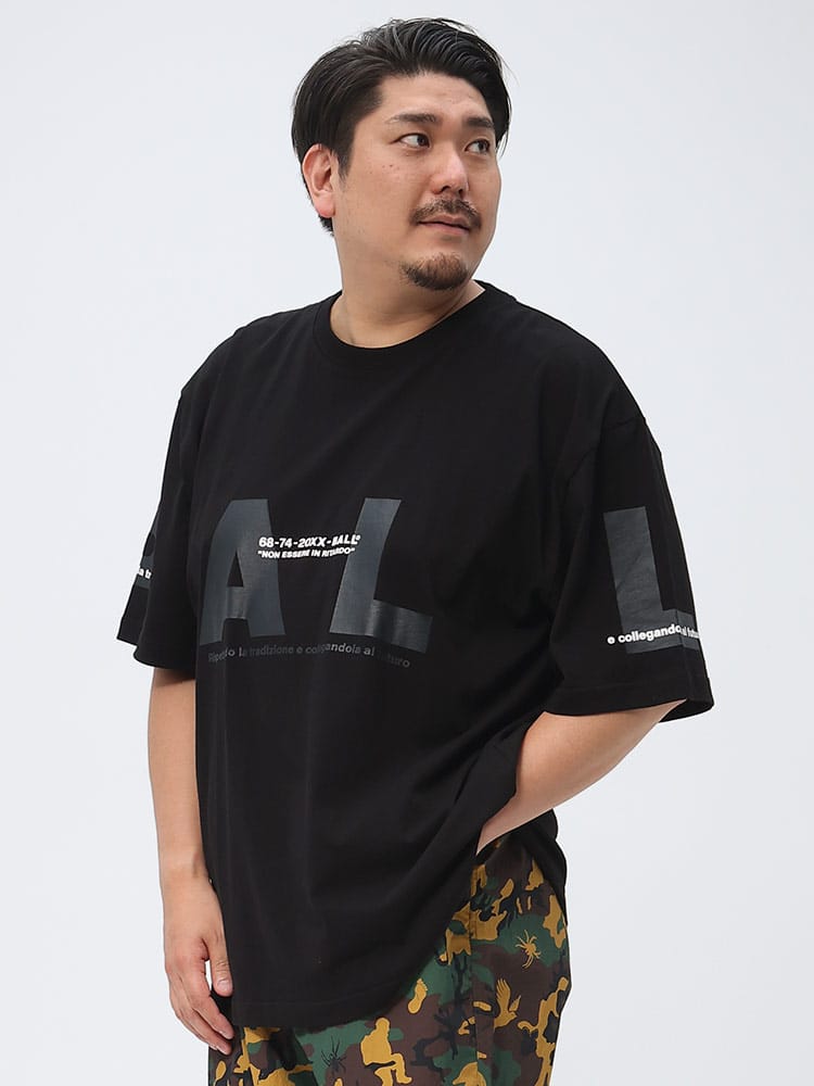 大きいサイズ メンズ BALL (ボール) 天竺 BIGプリント クルーネック 半袖 Tシャツ