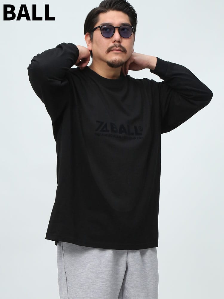 BALL ボール ロンT 長袖 Tシャツ ロゴ フロッキープリント 袖プリント イタリア スポーツ ブランド 大きいサイズ メンズ 