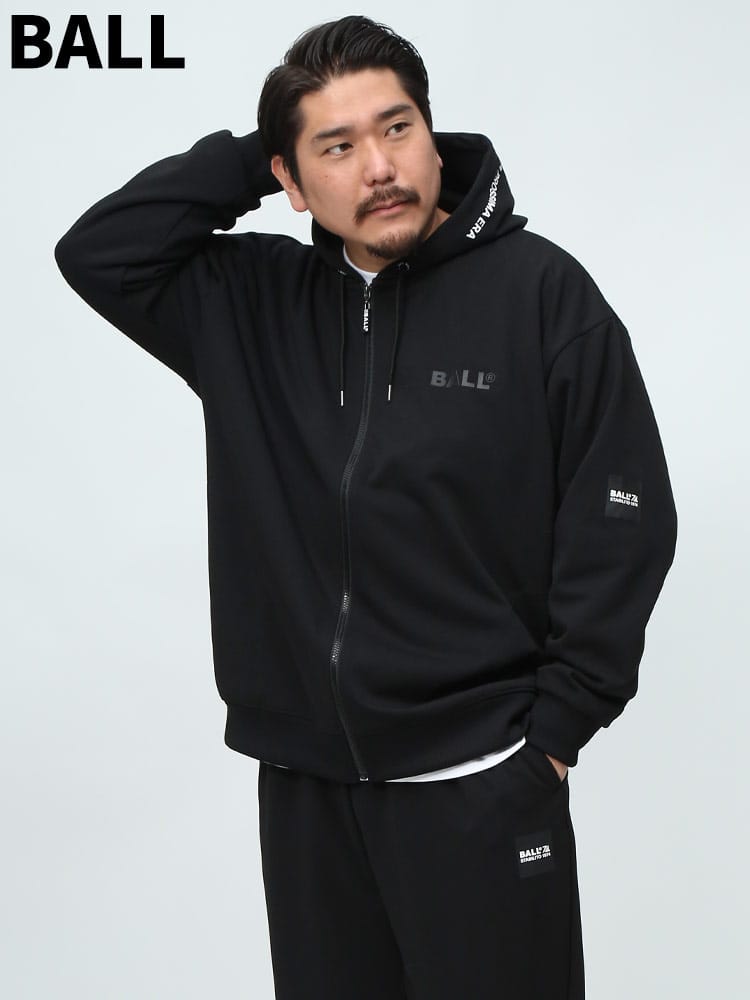 BALL ボール スウェット ジップパーカー エンボスプリント ロゴ パーカー イタリア スポーツ ブランド 大きいサイズ メンズ 