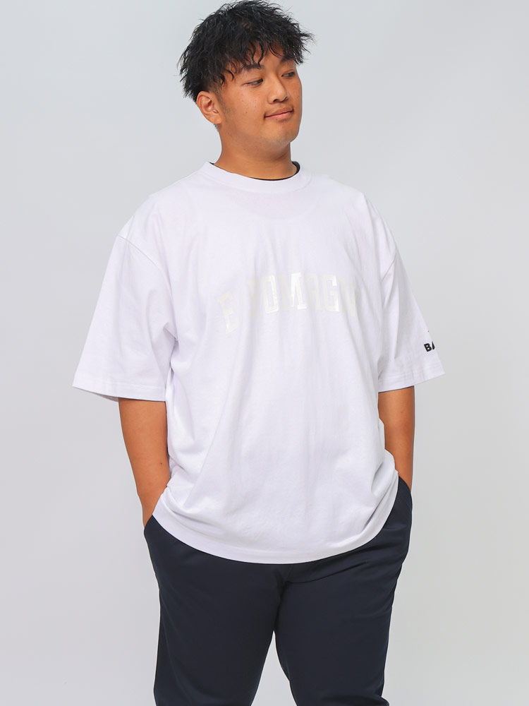 半袖 Tシャツ 同色艶シートプリント オーバーシルエット クルーネック 大きいサイズ メンズ
