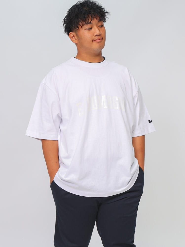 半袖 Tシャツ 同色艶シートプリント オーバーシルエット クルーネック 大きいサイズ メンズ