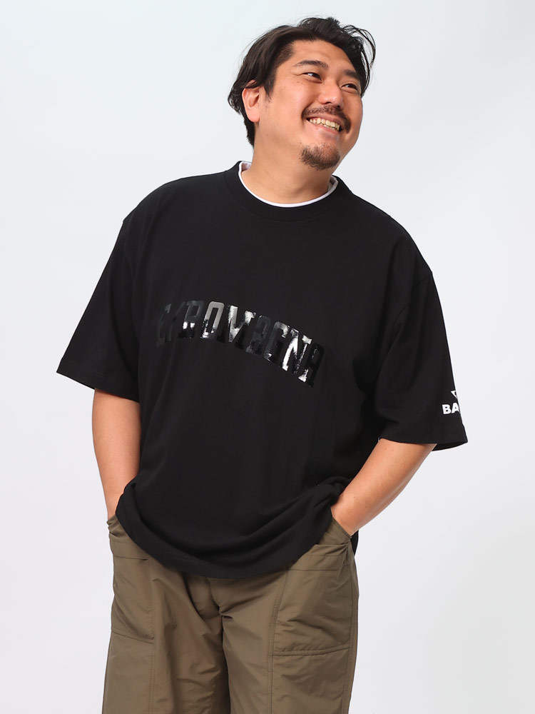 半袖 Tシャツ 同色艶シートプリント オーバーシルエット クルーネック 大きいサイズ メンズ