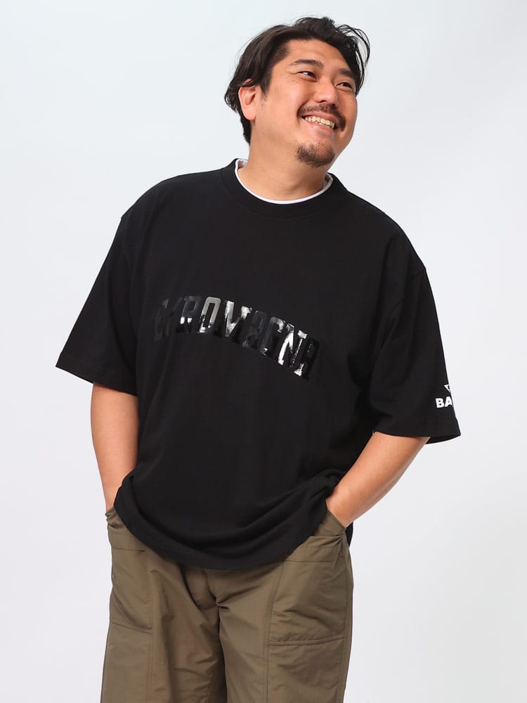 半袖 Tシャツ 同色艶シートプリント オーバーシルエット クルーネック 大きいサイズ メンズ