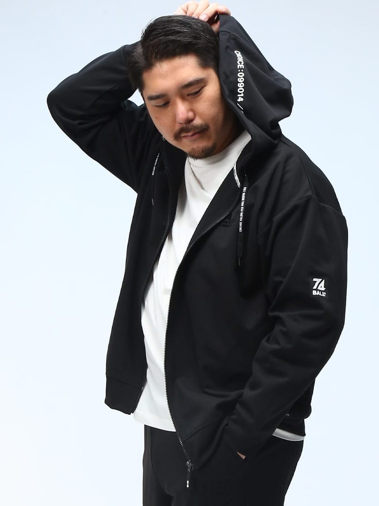 ジップパーカー ストレッチ ダンボールニット オーバーシルエット トップス  長袖 フード スウェット 大きいサイズ メンズ