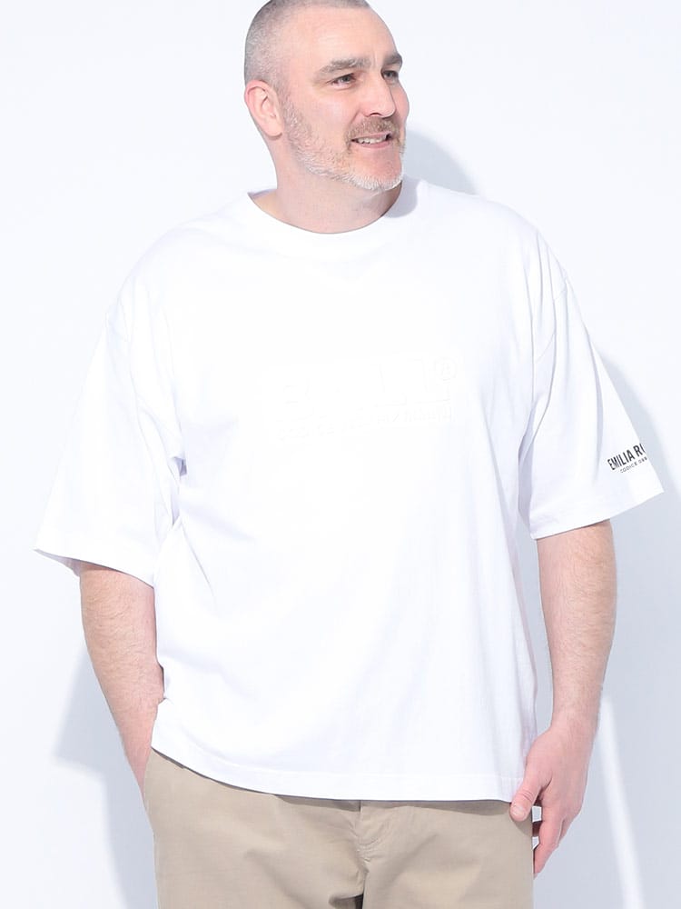 オーバーサイズ ロゴ エンボス プリント クルーネック 半袖 Tシャツ 