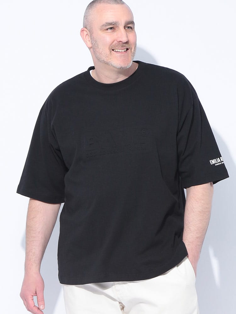 オーバーサイズ ロゴ エンボス プリント クルーネック 半袖 Tシャツ 大きいサイズ メンズ
