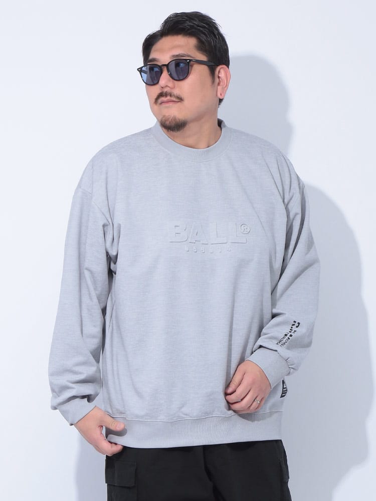 トレーナー ストレッチダンボール エンボスロゴ クルーネック トップス プルオーバー プリント 長袖 大きいサイズ メンズ