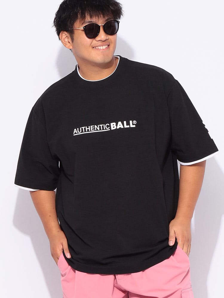 半袖Tシャツ 接触冷感 スラブ生地 厚盛ラバーロゴ フェイクレイヤード トップス 接触冷感 涼しい 大きいサイズ メンズ