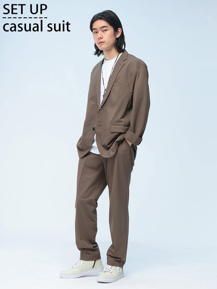 URBAN SQUARE (アーバンスクエア) カジュアルスーツ セットアップ 通気冷涼 ストレッチ ジャケット ロングパンツ 無地 メッシュ テーラードジャケット スラックス 上下セット 