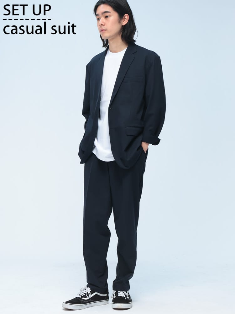 URBAN SQUARE (アーバンスクエア) カジュアルスーツ セットアップ 通気冷涼 ストレッチ ジャケット ロングパンツ 無地 メッシュ テーラードジャケット スラックス 上下セット 