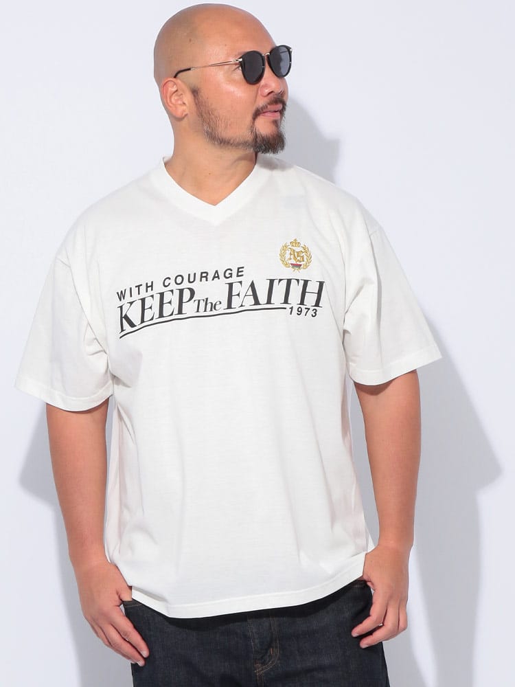 【WEB限定価格】半袖 Tシャツ 刺繍＆プリント Vネック トップス ゆったり 春 夏 大きいサイズ メンズ