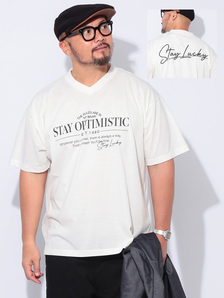 半袖 Tシャツ フロント＆バックプリント Vネック トップス ゆったり 春 夏 大きいサイズ メンズ