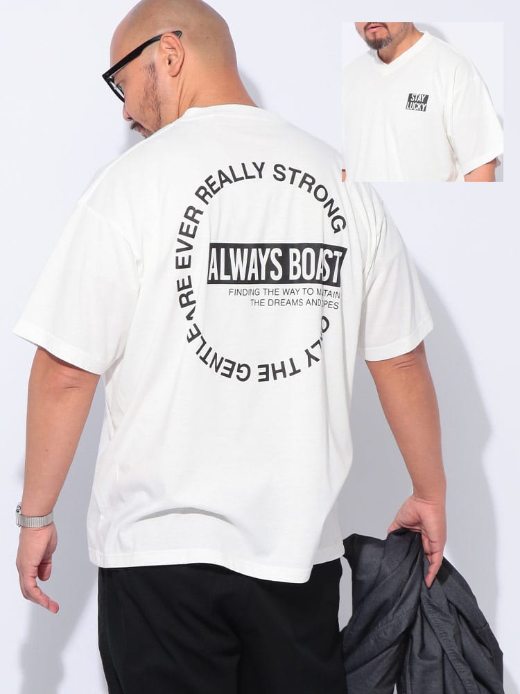 【WEB限定価格】半袖 Tシャツ ワンポイント＆バックプリント Vネック トップス ゆったり 春 夏 大きいサイズ メンズ