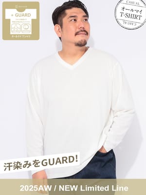 長袖 Tシャツ オールマイTシャツ +GUARD ガード 汗染み軽減 Vネック トップス ロンT 大きいサイズ メンズ