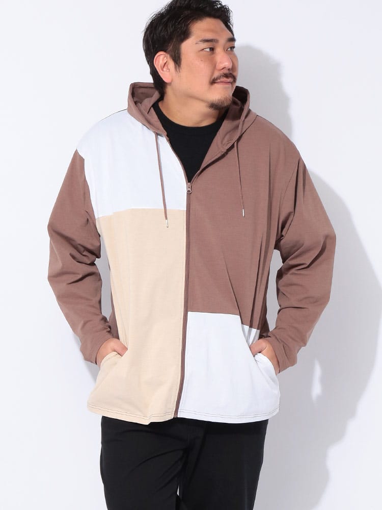 フルジップ パーカー SOLOTEX＆カルキュロ クレイジー切替 トップス 吸汗速乾 ドライ 大きいサイズ メンズ