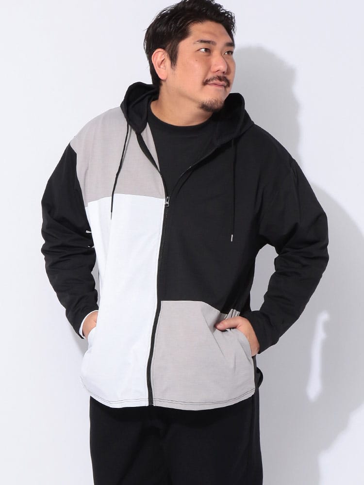 フルジップ パーカー SOLOTEX＆カルキュロ クレイジー切替 トップス 吸汗速乾 ドライ 大きいサイズ メンズ