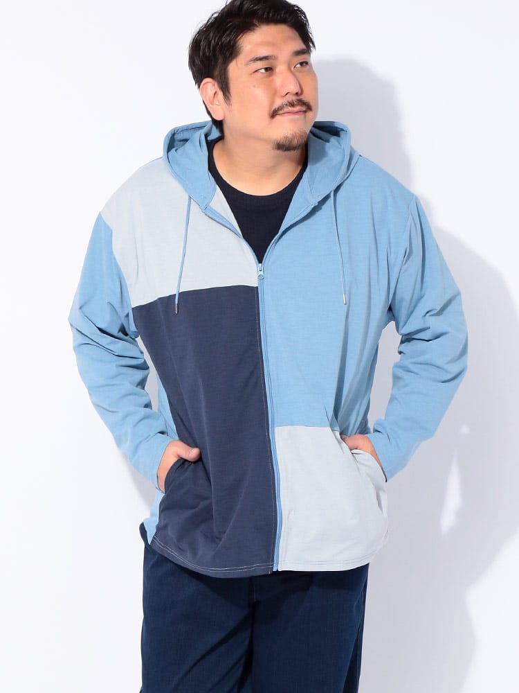 フルジップ パーカー SOLOTEX＆カルキュロ クレイジー切替 トップス 吸汗速乾 ドライ 大きいサイズ メンズ