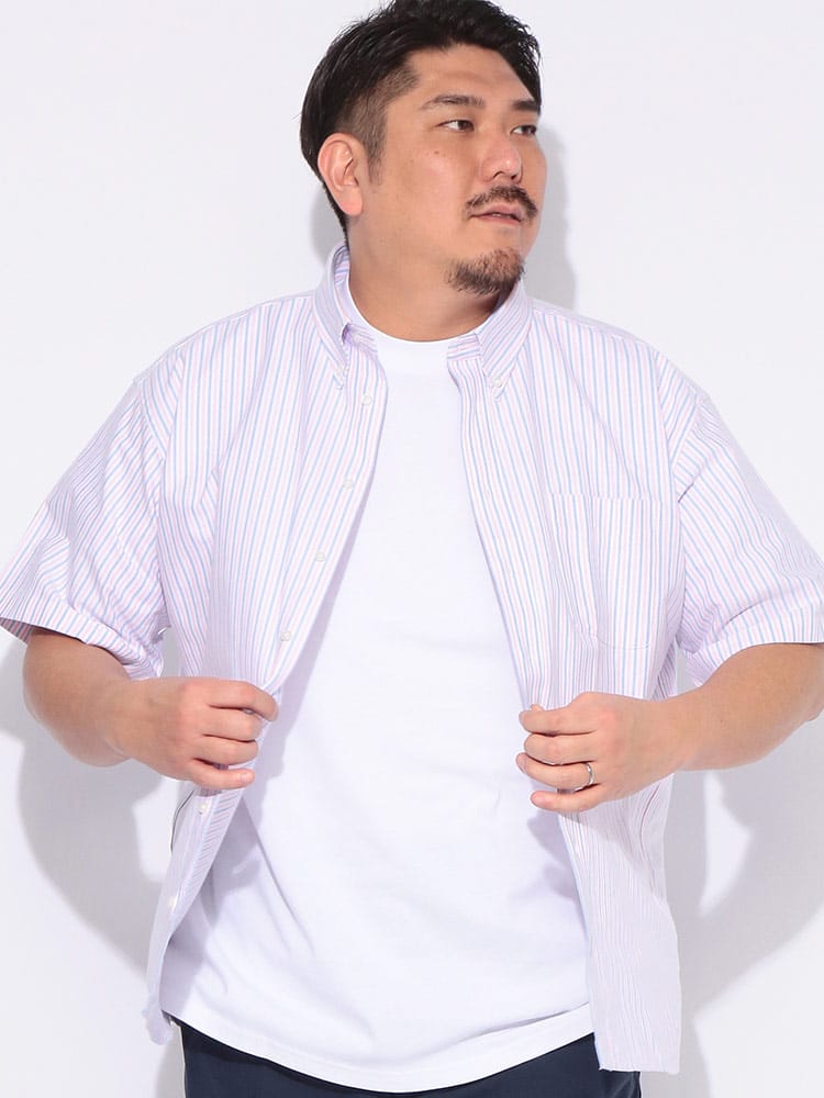 シャツ 半袖 メンズ 大きいサイズ ストライプ ボタンダウン トップス 半袖 カジュアルシャツ 春 夏