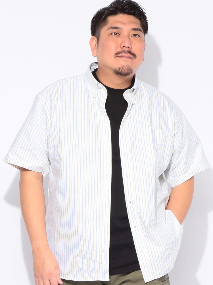 シャツ 半袖 メンズ 大きいサイズ ストライプ ボタンダウン トップス 半袖 カジュアルシャツ 春 夏