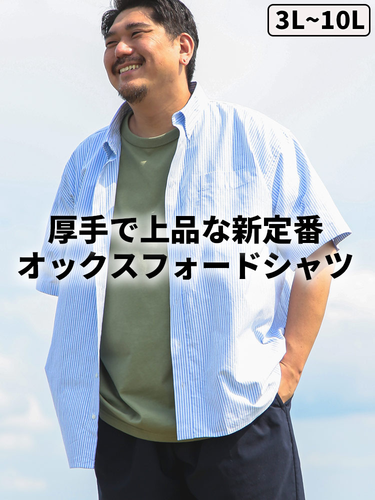 シャツ 半袖 メンズ 大きいサイズ ストライプ ボタンダウン トップス