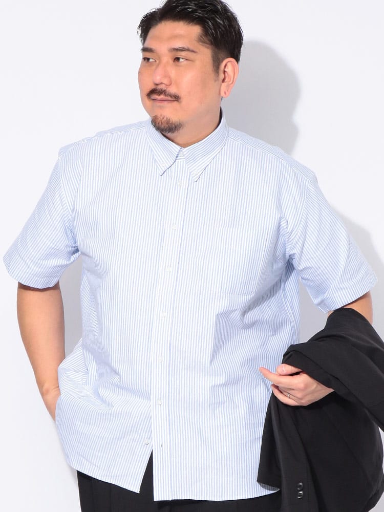 シャツ 半袖 メンズ 大きいサイズ ストライプ ボタンダウン トップス 半袖 カジュアルシャツ 春 夏