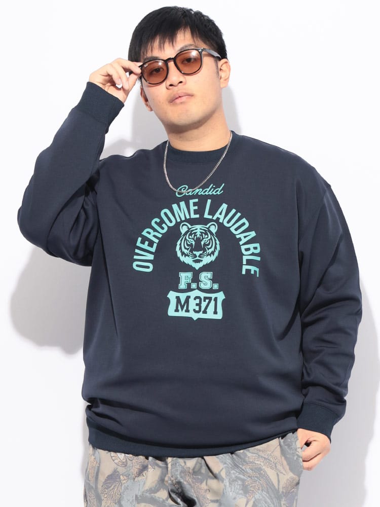 トレーナー 長袖 メンズ 大きいサイズ ダンボールニット プリント クルーネック トップス プルオーバー ストレッチ