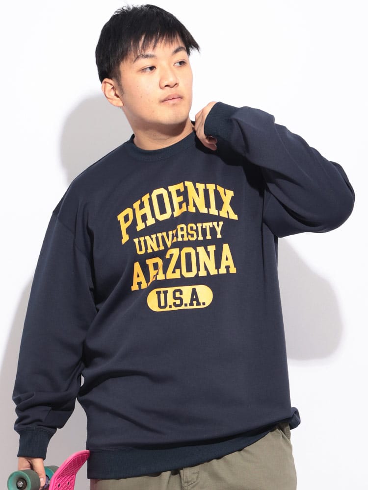 トレーナー 長袖 メンズ 大きいサイズ ダンボールニット プリント クルーネック トップス プルオーバー ストレッチ