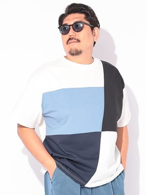 Tシャツ 半袖 メンズ 大きいサイズ ストレッチ SOLOTEX&カルキュロ 切替 クルーネック カットソー トップス 吸汗速乾 ドライ 春 夏