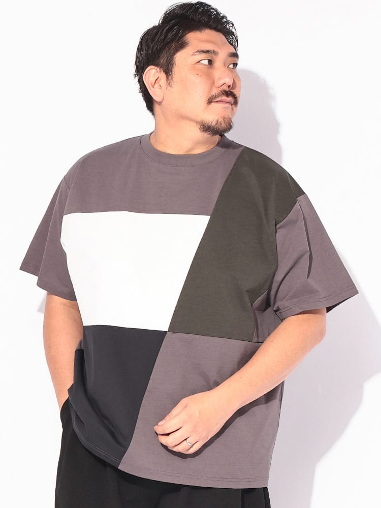 Tシャツ 半袖 メンズ 大きいサイズ ストレッチ SOLOTEX&カルキュロ 切替 クルーネック カットソー トップス 吸汗速乾 ドライ 春 夏