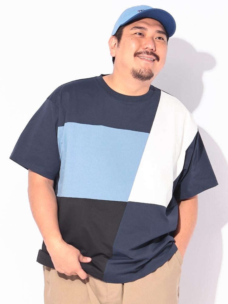 Tシャツ 半袖 メンズ 大きいサイズ ストレッチ SOLOTEX&カルキュロ 切替 クルーネック カットソー トップス 吸汗速乾 ドライ 春 夏