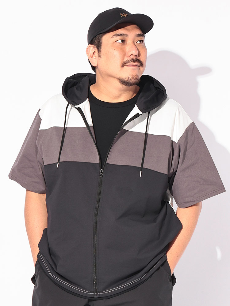 パーカー 半袖 メンズ 大きいサイズ ストレッチ SOLOTEX＆カルキュロ