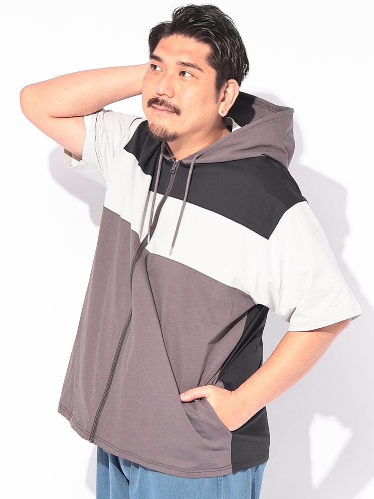 パーカー 半袖 メンズ 大きいサイズ ストレッチ SOLOTEX＆カルキュロ