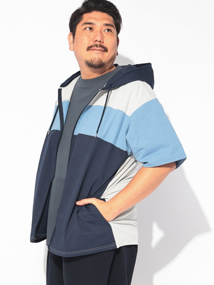 パーカー 半袖 メンズ 大きいサイズ ストレッチ SOLOTEX＆カルキュロ