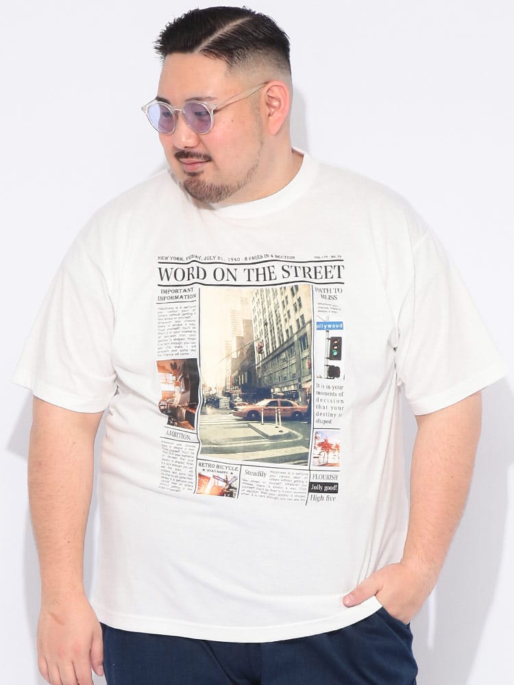 Tシャツ 半袖 メンズ 大きいサイズ フォトプリント クルーネック カットソー トップス ゆったり プリント 春 夏