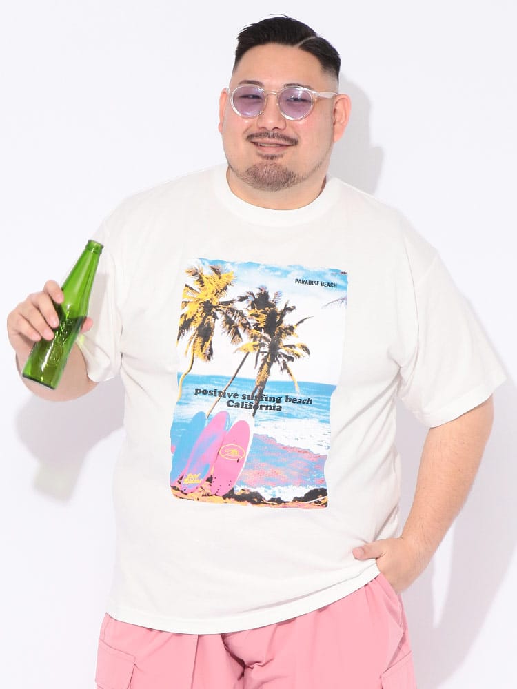 Tシャツ 半袖 メンズ 大きいサイズ サーフフォト クルーネック カットソー トップス ゆったり プリント 春 夏