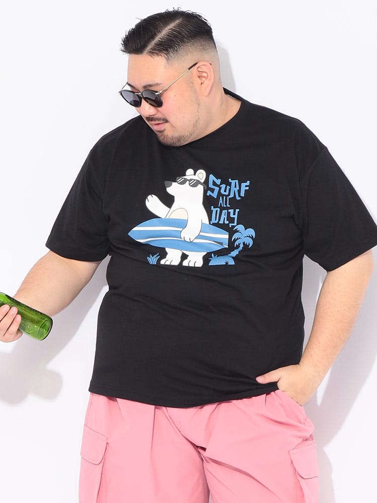 Tシャツ 半袖 メンズ 大きいサイズ サーフベア クルーネック カットソー トップス ゆったり プリント 春 夏