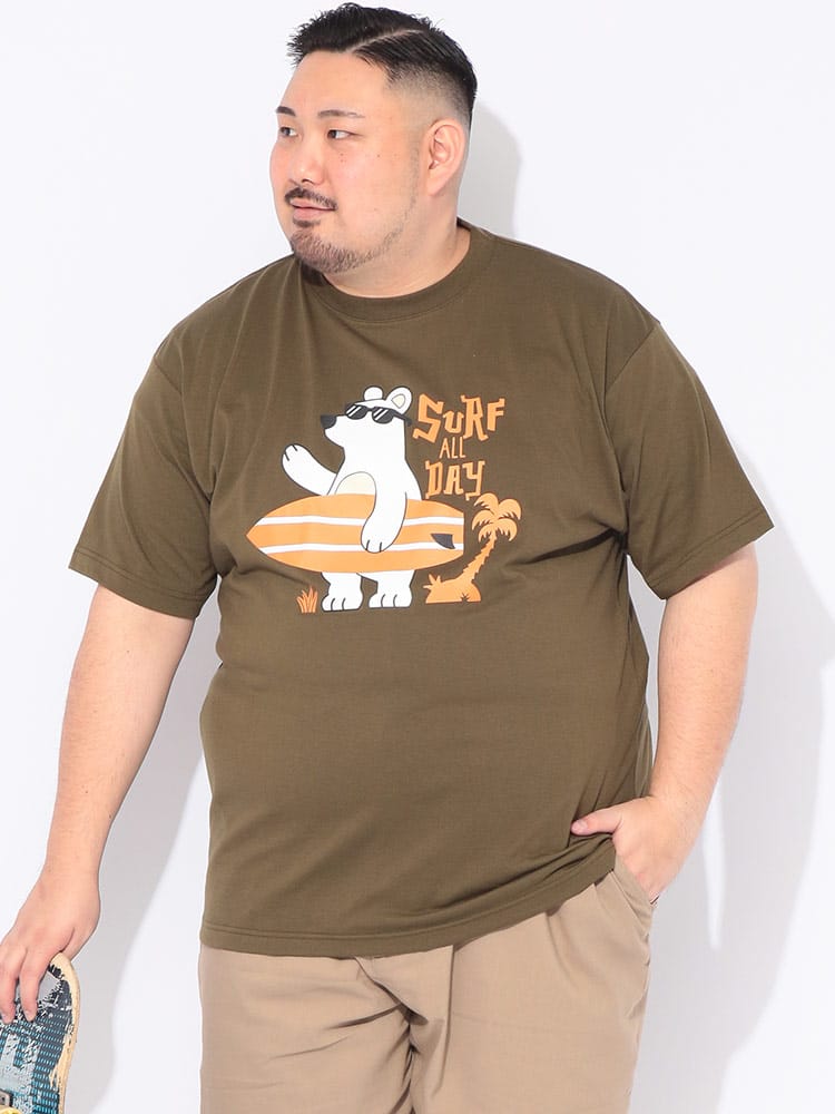 Tシャツ 半袖 メンズ 大きいサイズ サーフベア クルーネック カットソー トップス ゆったり プリント 春 夏