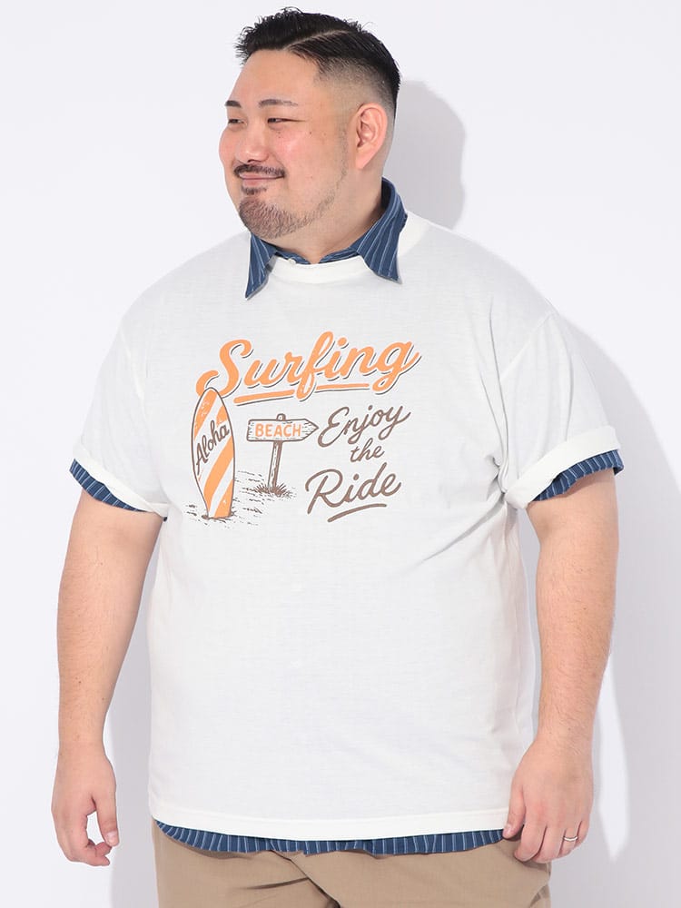Tシャツ 半袖 メンズ 大きいサイズ レトロサーフ クルーネック カットソー トップス ゆったり プリント 春 夏