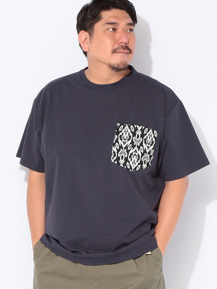 Tシャツ 半袖 メンズ 大きいサイズ 陽遮 柄ポケット 裏地メッシュ クルーネック カットソー トップス シャツ クルー UVカット メッシュ 春 夏