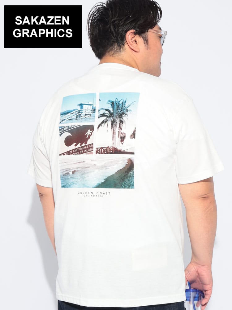 Tシャツ 半袖 メンズ 大きいサイズ SURFフォト バックプリント クルー 