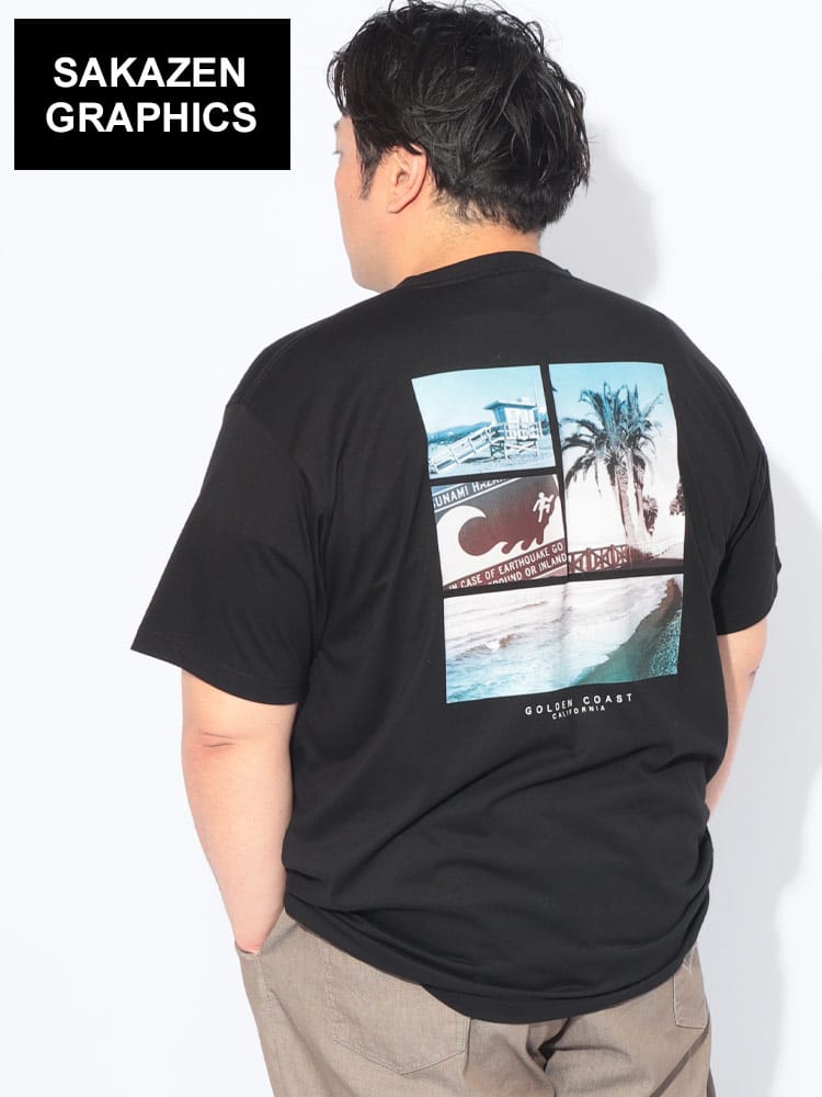 Tシャツ 半袖 メンズ 大きいサイズ SURFフォト バックプリント クルーネック カットソー トップス コットン クルー プリント 柄 春 夏