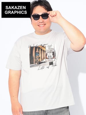 SAKAZEN GRAPHICS Tシャツ 半袖 ROUTE66 フォトグラフィック プリントトップス メンズ 大きいサイズ